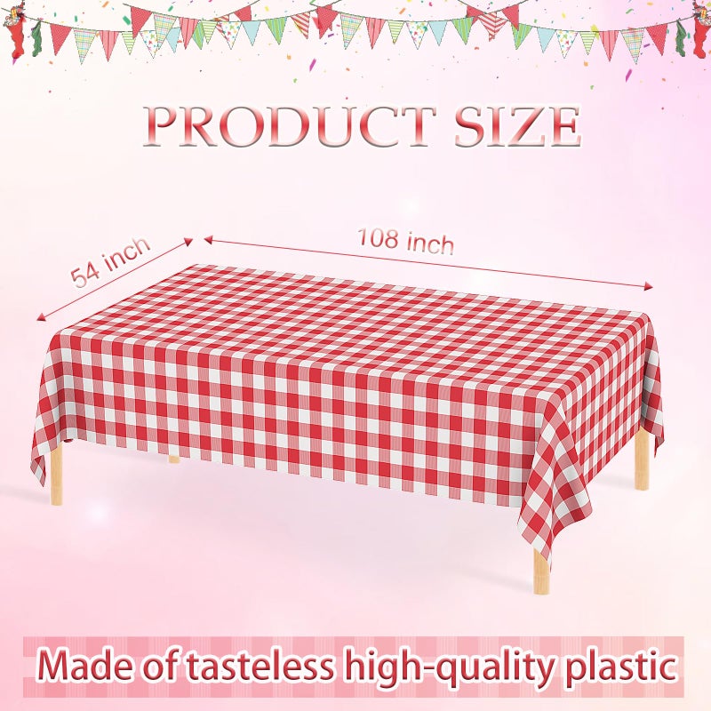 WNINK 4 Pack Red Gingham Tablecloth Rectangular Red and White Checkered Tablecloths Disposable Plastic Red Plaid Table Cover for Parties  Christmas  Outdoor Picnic  Birthday  Wedding  Camping 54 ? 108 - Image 2